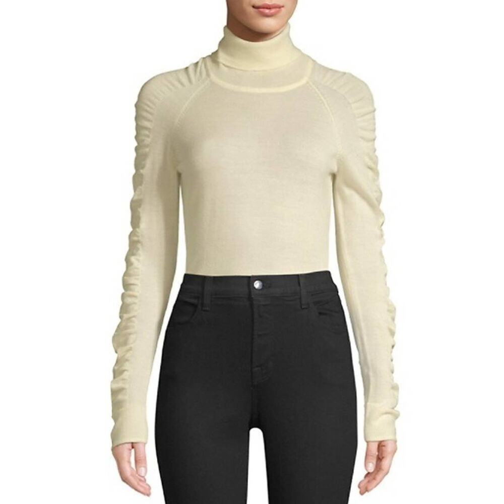 Milly Shirred Sleeve Wool Turtleneck Sweater Sze L